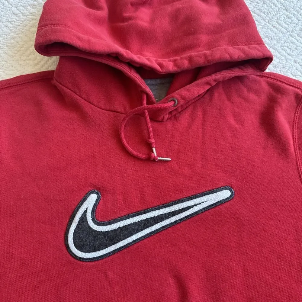 Vintage Nike Hoodie Men Medium Red Sweatshirt Sweater Big Center Swoosh Y2K 00s
